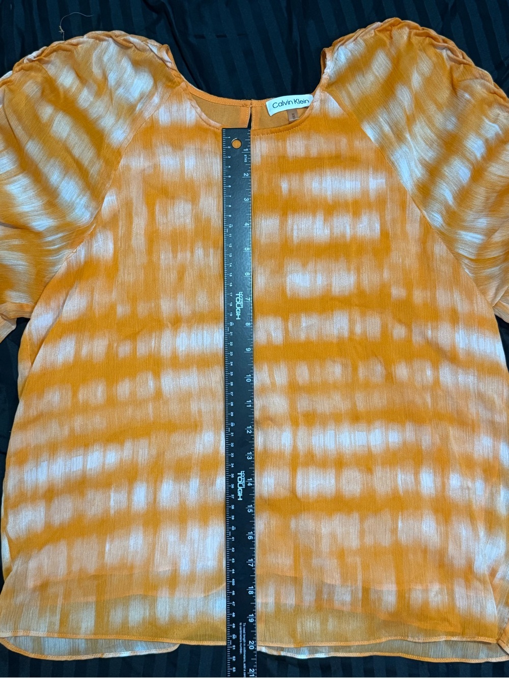 Calvin Klein Orange and White Tie-Dye Short Sleeve Blouse